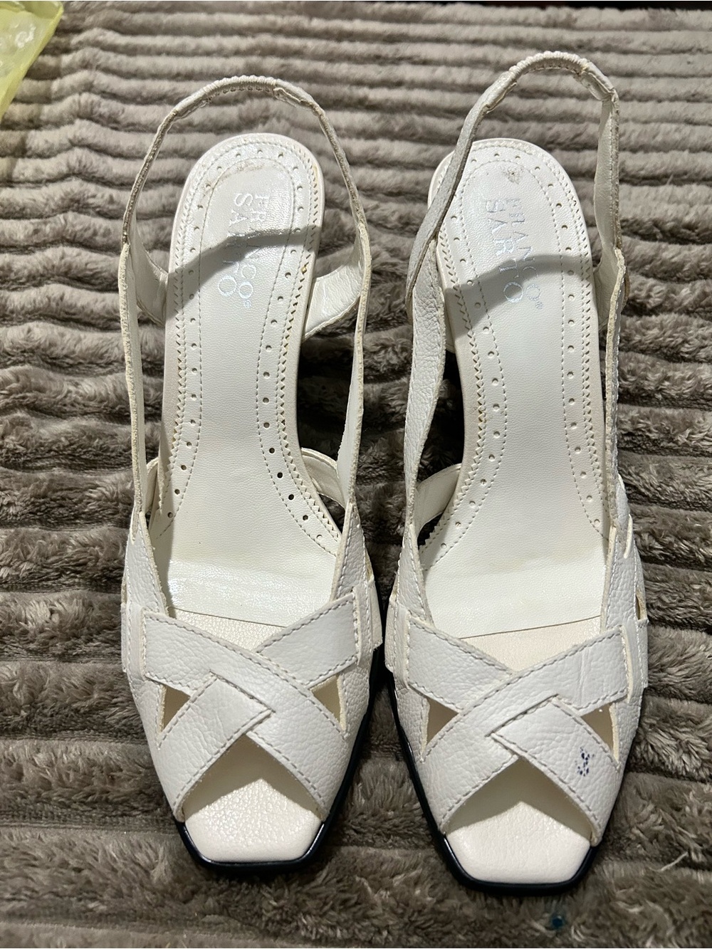 Franco Sarto Cream Leather Slingback Woven Sandals - Picture 2 of 7